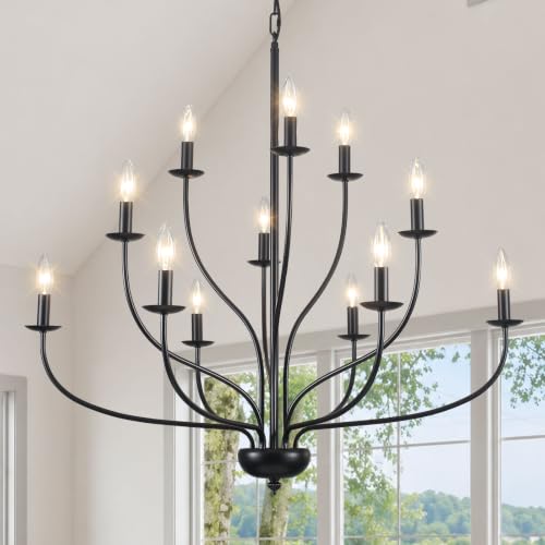 12 Light Black Farmhouse Chandelier