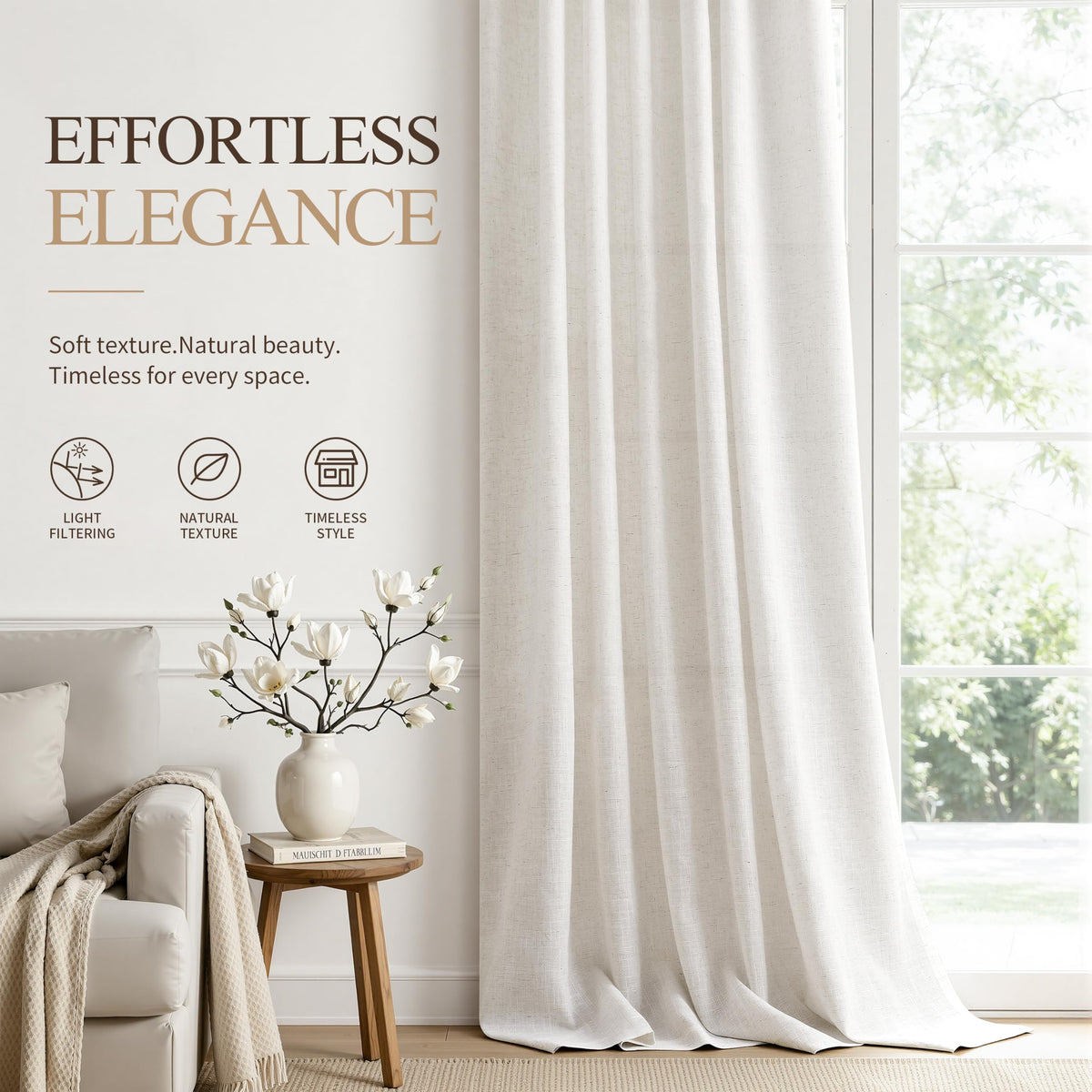 Natural Linen Curtains 87 Inches Long for Living Room 2 Panels (Natural / 52"W x 87"L (Pack of 2))