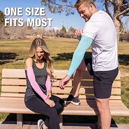Cooling Arm Sleeves for Men & Women (1 Pair: Turquoise Blue / One Size)