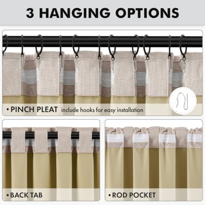 100% Blackout Linen Curtains 2 Panels Set for Bedroom Solid Luxury Decor Thermal Insulation Room Darkening Back Tab Rod Pocket Drapes for Living Room Nursery