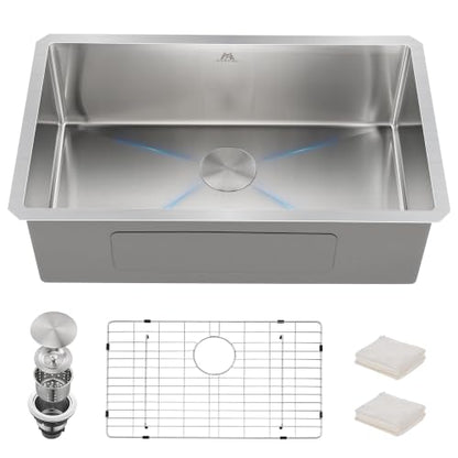 Workstation Undermount Kitchen Sink 16 Gauge Stainless Steel Ledge Single Bowl Sink with Bamboo Cutting Board Roll