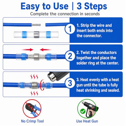 250PCS Solder Seal Heat Shrink Butt Connectors