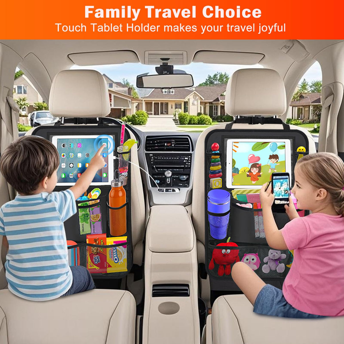 2 Pack Car Backseat Organizer Car Seat Organizer Back Seat Protector (Black / 2 Pack without Food Tray)