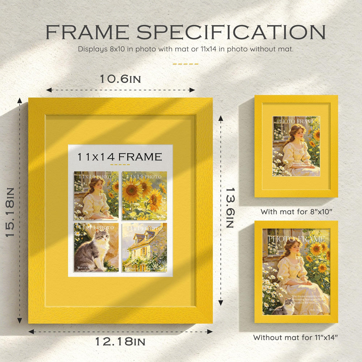11x14 Mustard Yellow Picture Frame (Mustard Yellow Frame Yellow Mat / 11x14)