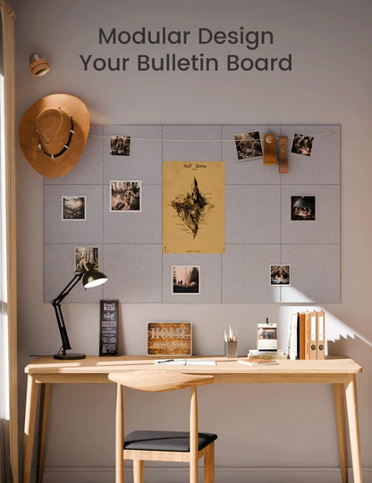 Felt Bulletin Board & Cork Board Alternative 36'' x 24'' (Soft Gray-1 / Solid tile 12-pack)