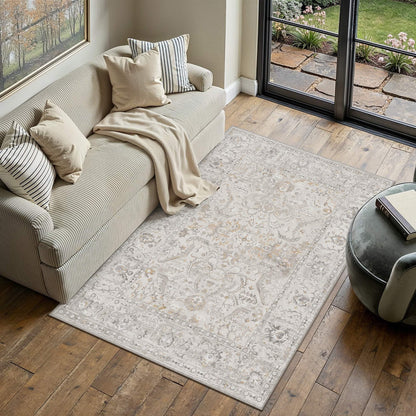 Area Rugs 5x7 Washable Rug Beige Grey (Beige Grey / 5' x 7' (Rectangular))