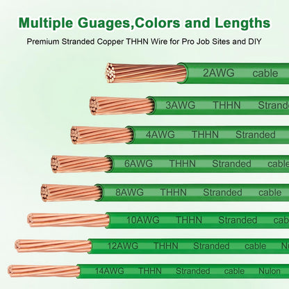 THHN Wire 14 Gauge 10FT (Green / 14 Gauge 10FT)