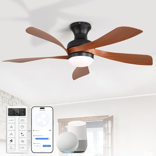 52 Inch Smart Ceiling Fans with Lights and Remote (Black+Brown / 52inch Max)