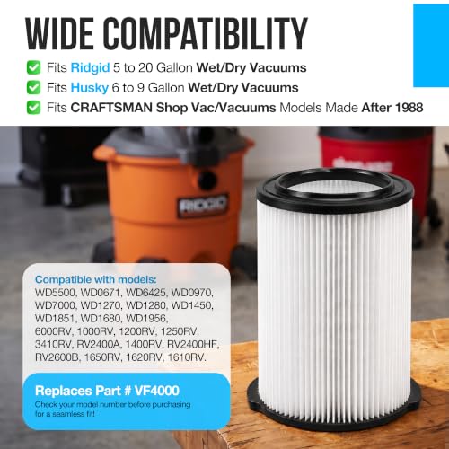 VF4000 Filter Replacement for RIDGID Shop Vac