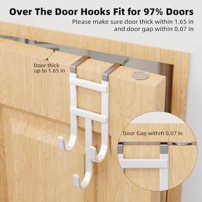 2 Packs Over the (White / Long hooks-2 Packs Fit 1 1/2" Interior Door)