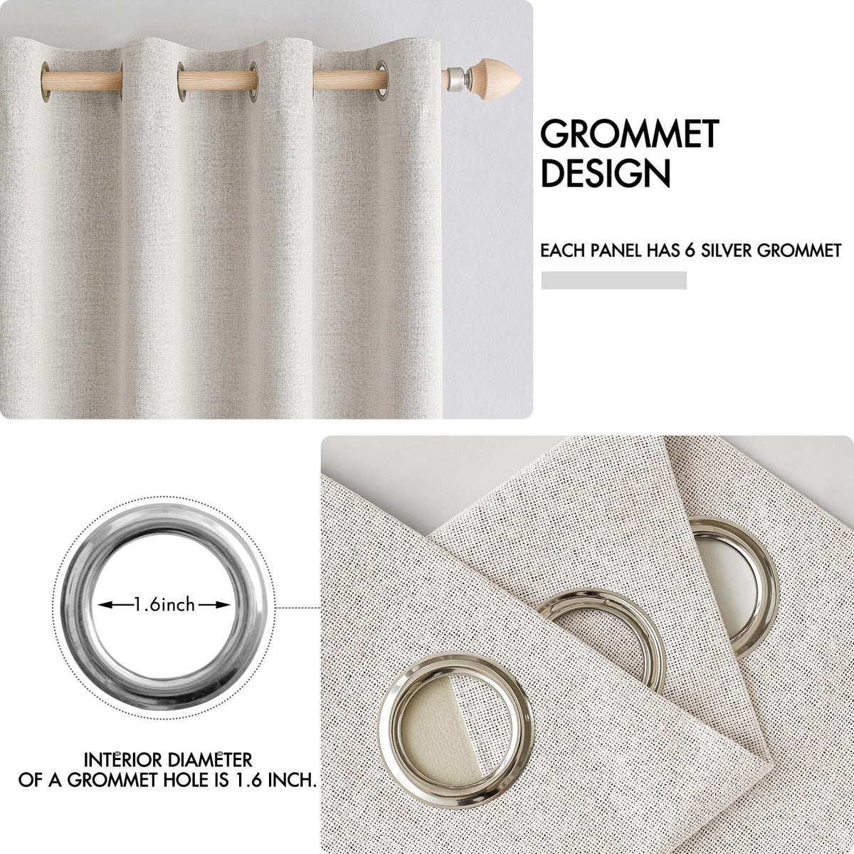 100% Blackout Linen Curtains for Bedroom 42x84 Inches Cream White (Cream White / 42"W x 84"L (Pack of 2))
