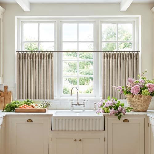 Short Pinch Pleated Linen Country Light Filtering Curtains 40x24 2 Panels (Burlywood Birch / 40"W x 24"L (Pack of 2))