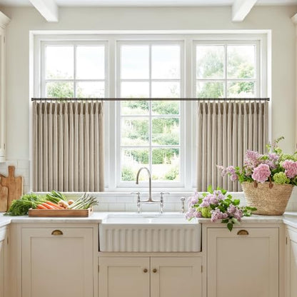 Short Pinch Pleated Linen Country Light Filtering Curtains 40x24 2 Panels (Burlywood Birch / 40"W x 24"L (Pack of 2))