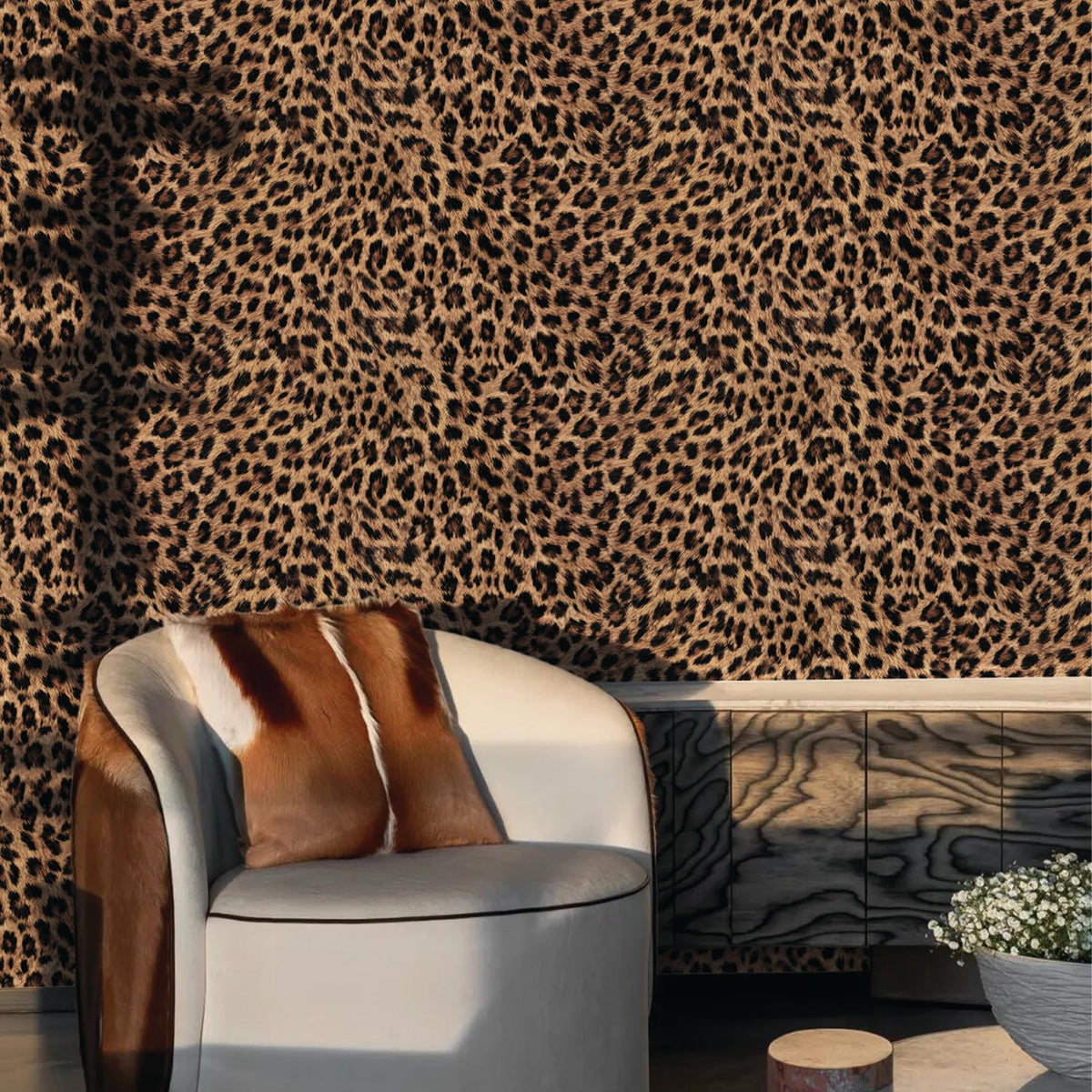 Cheetah Print Wallpaper Peel and Stick (Brown / 17.3"x 118.11")