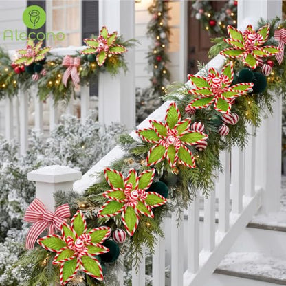 6 PCS Green Candy Cane Poinsettia (Green Whimsy)