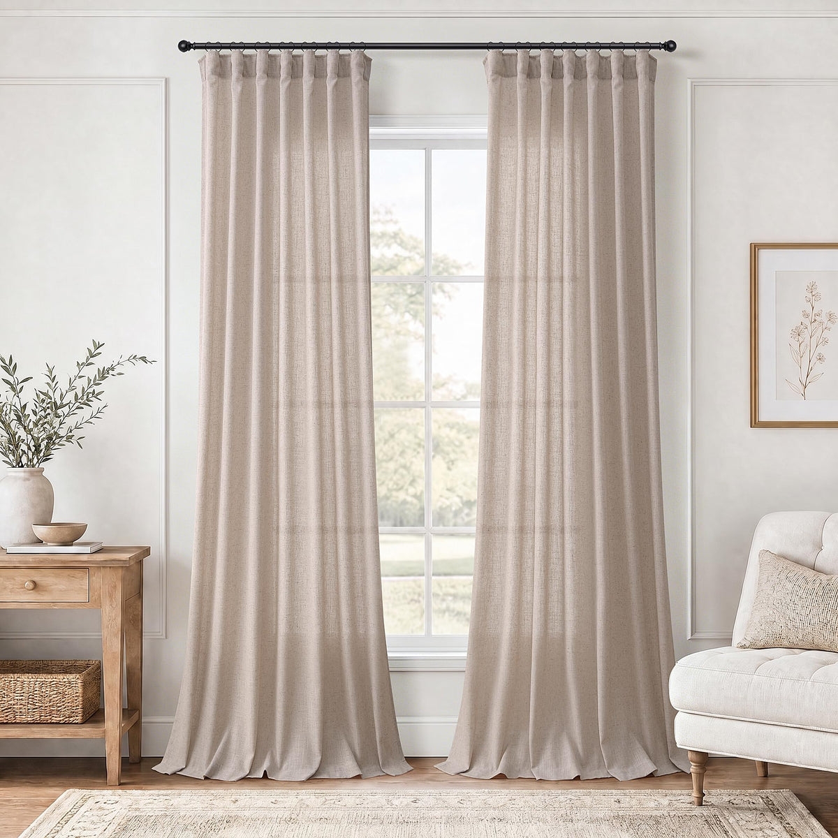 Oatmeal Linen Curtains 102 Inches Long 2 Panels for Living Room (Oatmeal / 50"W x 102"L (Pack of 2))