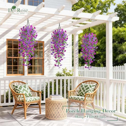 4Pcs Artificial Flowers for Outdoors 29.5'' Faux Hanging Flowers for Outdoor Planters (Lavender / Deep Purple)