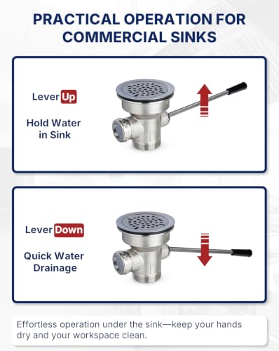 3-1/2" Commercial Sink Drain with Twist Handle, Brass Waste Drain Valve Stopper with Overflow Inlet, Anti-Clog & Leakproof for Restaurant 1/2/3 Compartment Sink