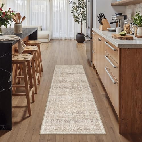 Beige Washable 2x6 Runner Rugs for Hallway Entryway (Retro | Beige / 2' x 6' (Runner))