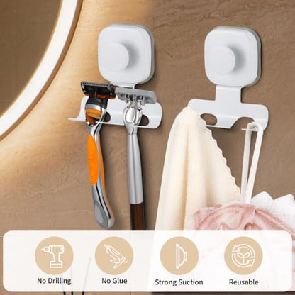 Suction Cup Razor Holder for Shower; Stainless Steel Shaver Hook (White)