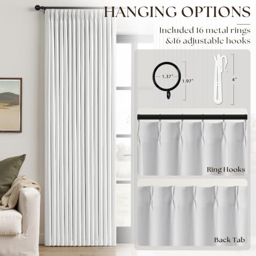 Snow White Blackout Linen Curtains 102 Inches Long for Bedroom Pinch Pleated Black Out Curtains Lined 2 Layers Memory Shape Noise Reducing Rustic Farmhouse Living Room Darkening Window Drapes 50x102 (Snow White / 50"W x 102"L (Pack of 2))