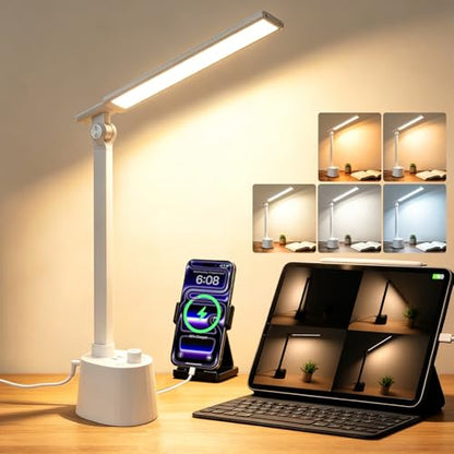 Desk Lamp for Home Office with USB C Charging Ports Wireless Charger