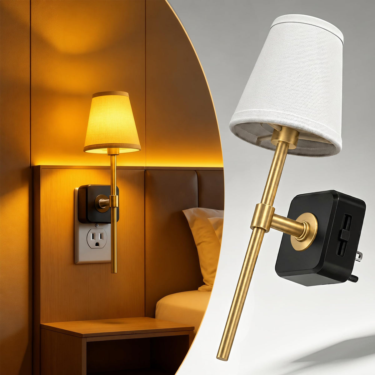 Night Light Premium Fabric Linen Shade Plug in Night Light (Linen Cover Gold-Amber / 1 Pack)