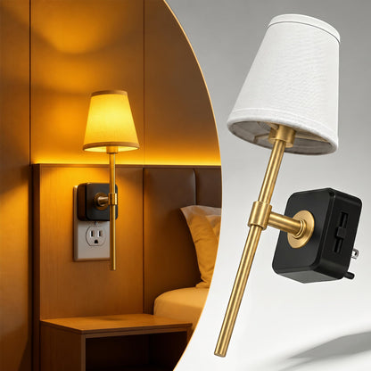 Night Light Premium Fabric Linen Shade Plug in Night Light (Linen Cover Gold-Amber / 1 Pack)