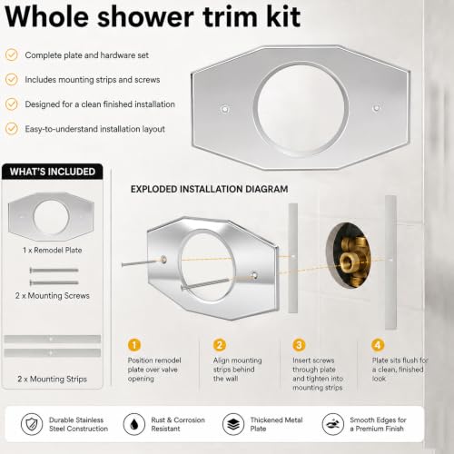 One-Hole-Remodel-Cover-Plate for 2 Handle or 3 Handle ShowerPolished Chrome (Polished Chrome)