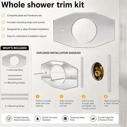One-Hole-Remodel-Cover-Plate for 2 Handle or 3 Handle ShowerPolished Chrome (Polished Chrome)