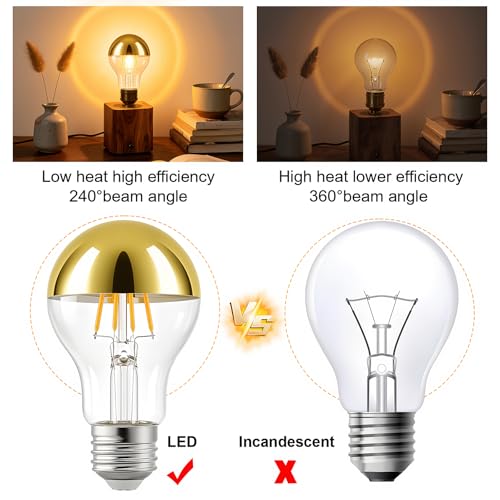 A19 E26 Gold Top Half Chrome Light Bulbs (Gold 3000k Warm White Light)