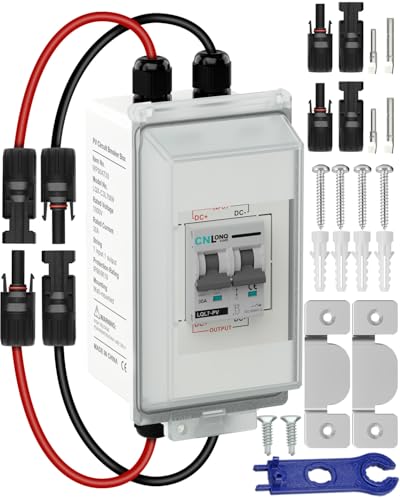 CNLONQ Solar Panel Disconnect Switch 20A~63A 1000V DC PV Circuit Breaker IP66 Waterproof with PV Connector and Install Hook for Outdoor Home Solar Panel Systems