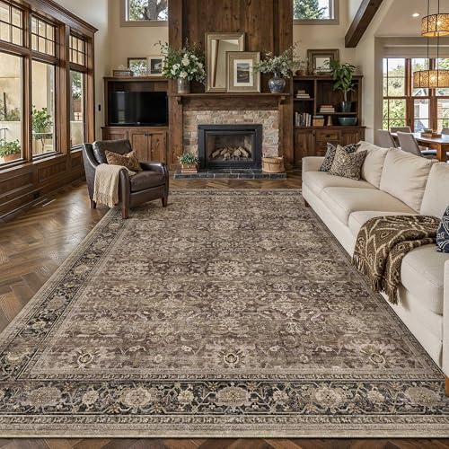 Brown Washable 10x12 Area Rugs for Living Room Bedroom (Retro | Brown / 10' x 12' (Rectangular))