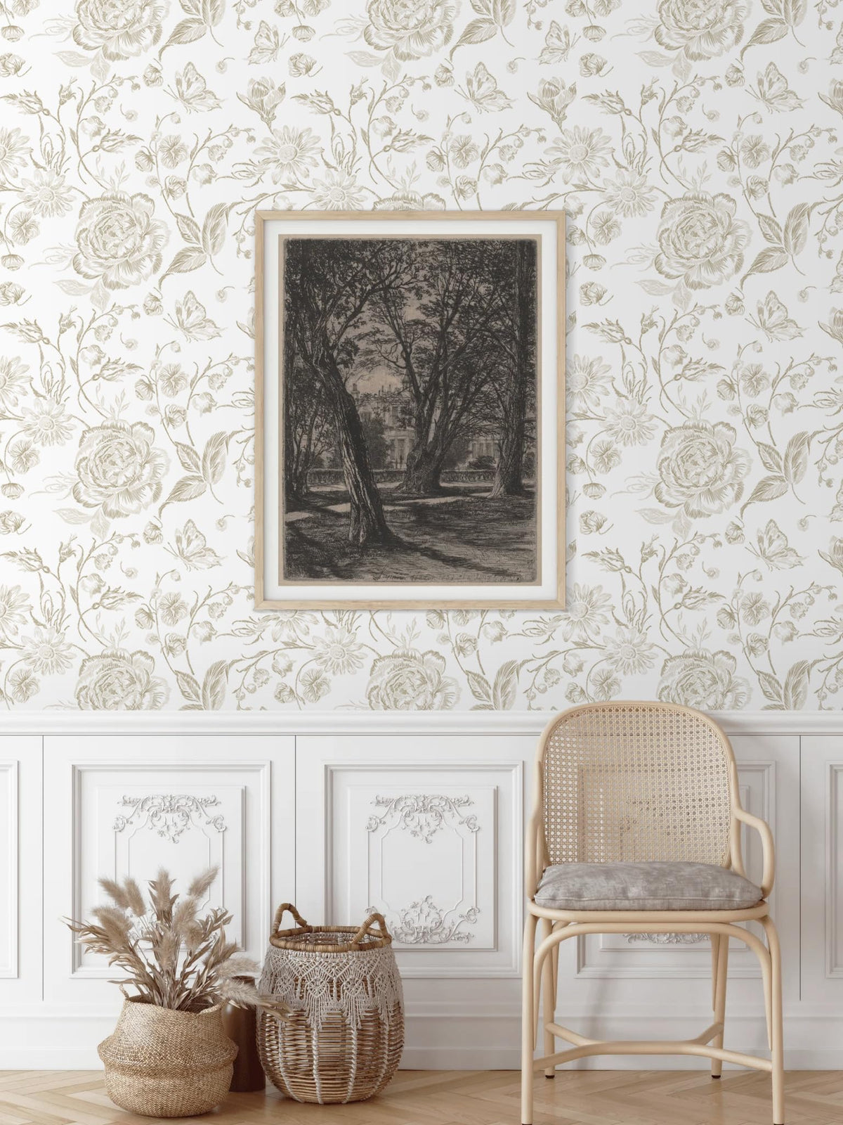Floral Peel and Stick Wallpaper Boho Beige Contact Paper Neutral Farmhouse Vintage Wall Paper Removable Self Adhesive Wallpaper Bedroom Cabinet Bathroom Waterproof Vinyl Roll 17.3" x 78.7" (Beige and White / 17.3" x 78")