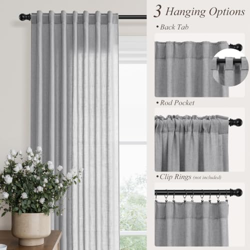 Grey Linen Curtains 90 Inches Long Drape for Living Room 2 Panels (Grey / 52"W x 90"L (Pack of 2))