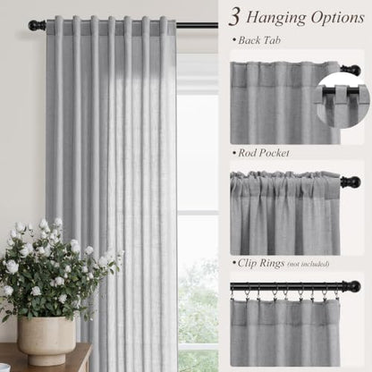 Grey Linen Curtains 90 Inches Long Drape for Living Room 2 Panels (Grey / 52"W x 90"L (Pack of 2))