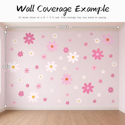 52 Pcs Large Pink Daisy Wall Decals (Pink)
