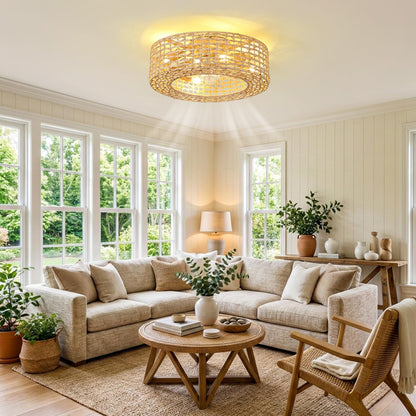 Boho Caged Low Profile Ceiling Fan with Light 19" Fandelier Flush Mount (19.3in-C)