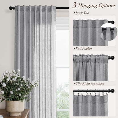 Grey Linen Curtains 108 Inches Long Drape for Living Room 2 Panels (Grey / 52"W x 108"L (Pack of 2))