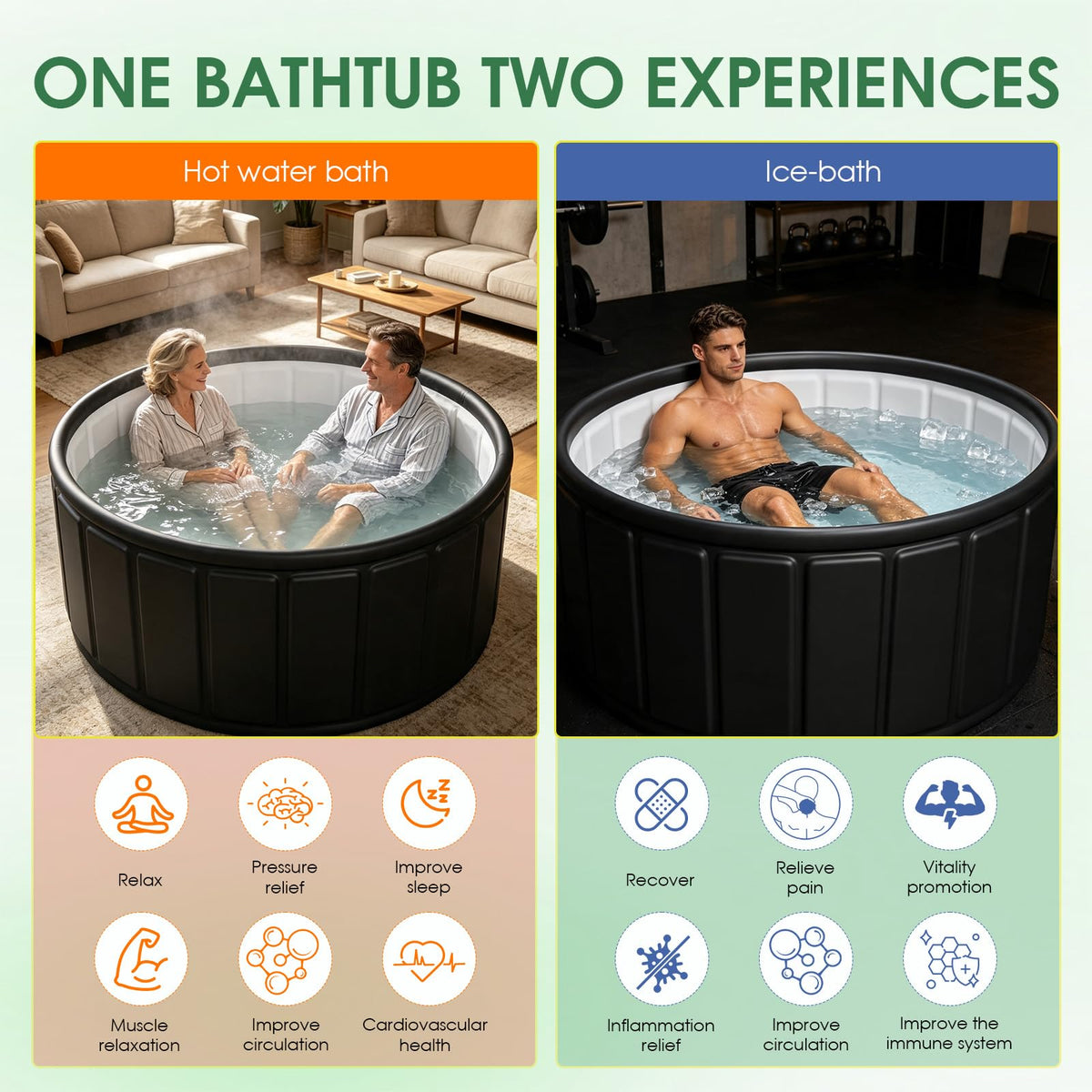 Portable Bathtub Adult 164 Gal (B-Black / 47.2x21.7 Inch)