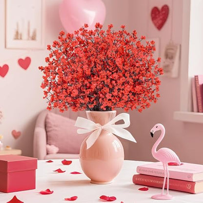 10Pcs Artificial Christmas Flowers Red Babys Breath Decoration for Home (Red)