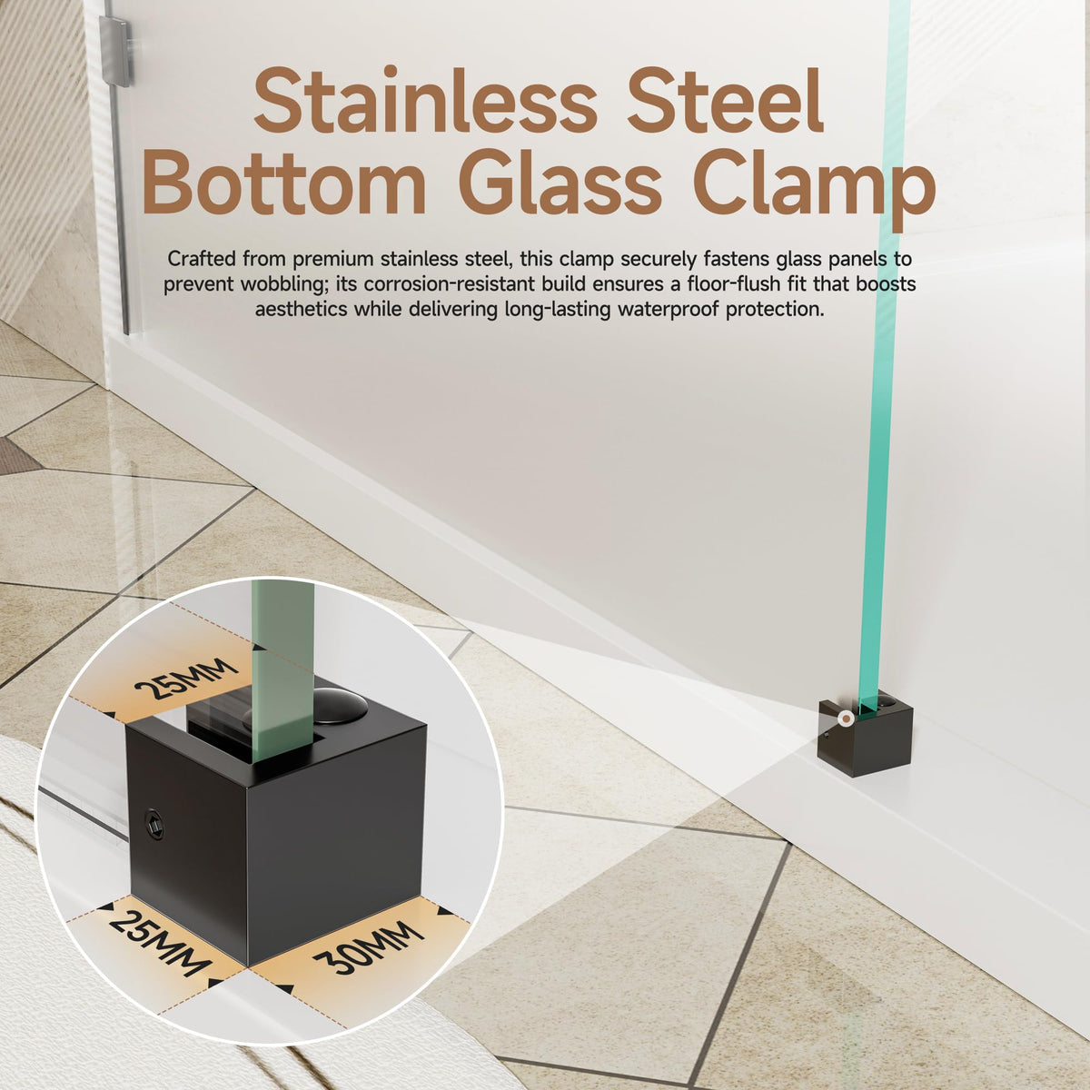 Glass Shower Door (Matte Black - Frosted / 30"W x 72"H - 10mm)