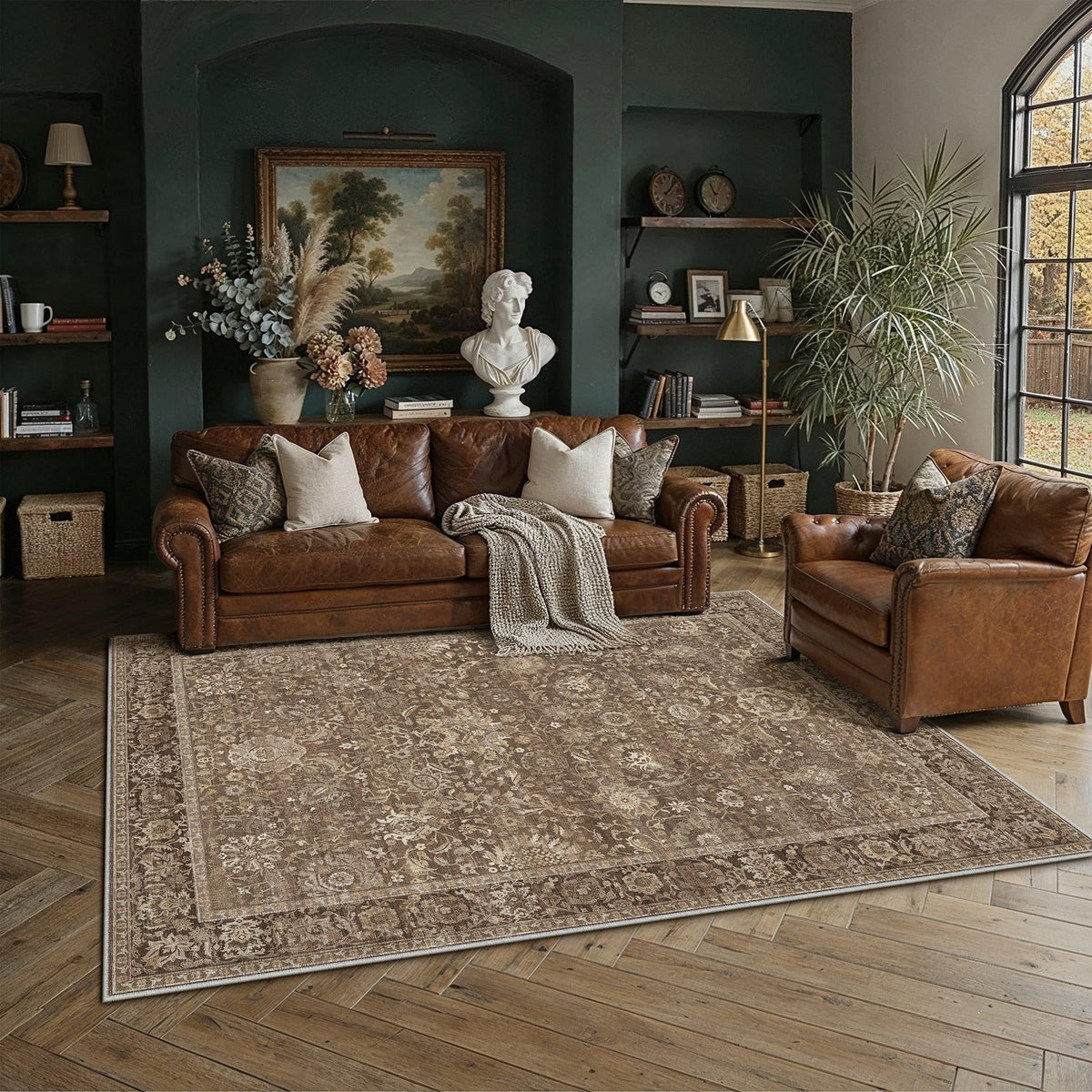 Area Rugs 5x7 Brown Vintage Rug for Living Room (Retro | Brown / 5' x 7' (Rectangular))