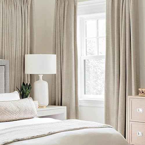 100% Blackout Linen Curtains for Bedroom 52x54 Inches Stone (Stone / 52"W x 54"L (Pack of 2))