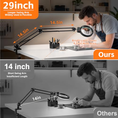 12X 30X Large Magnifying Glass with Light and Clamp