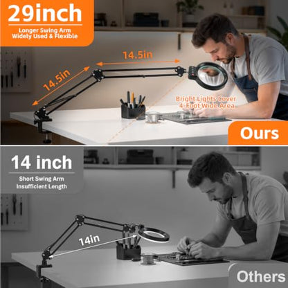 12X 30X Large Magnifying Glass with Light and Clamp
