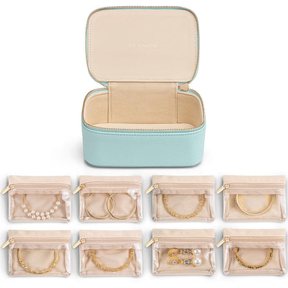 Jewelry Travel Case with 8 Clear Velvet Zipper Pouches (C.8 PCS Lake Blue)