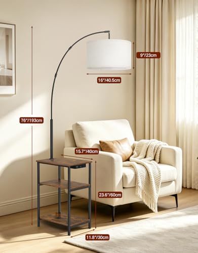 76'' Tall Arc Floor Lamp with Table & Remote (Rustic Brown With Beige Shade)
