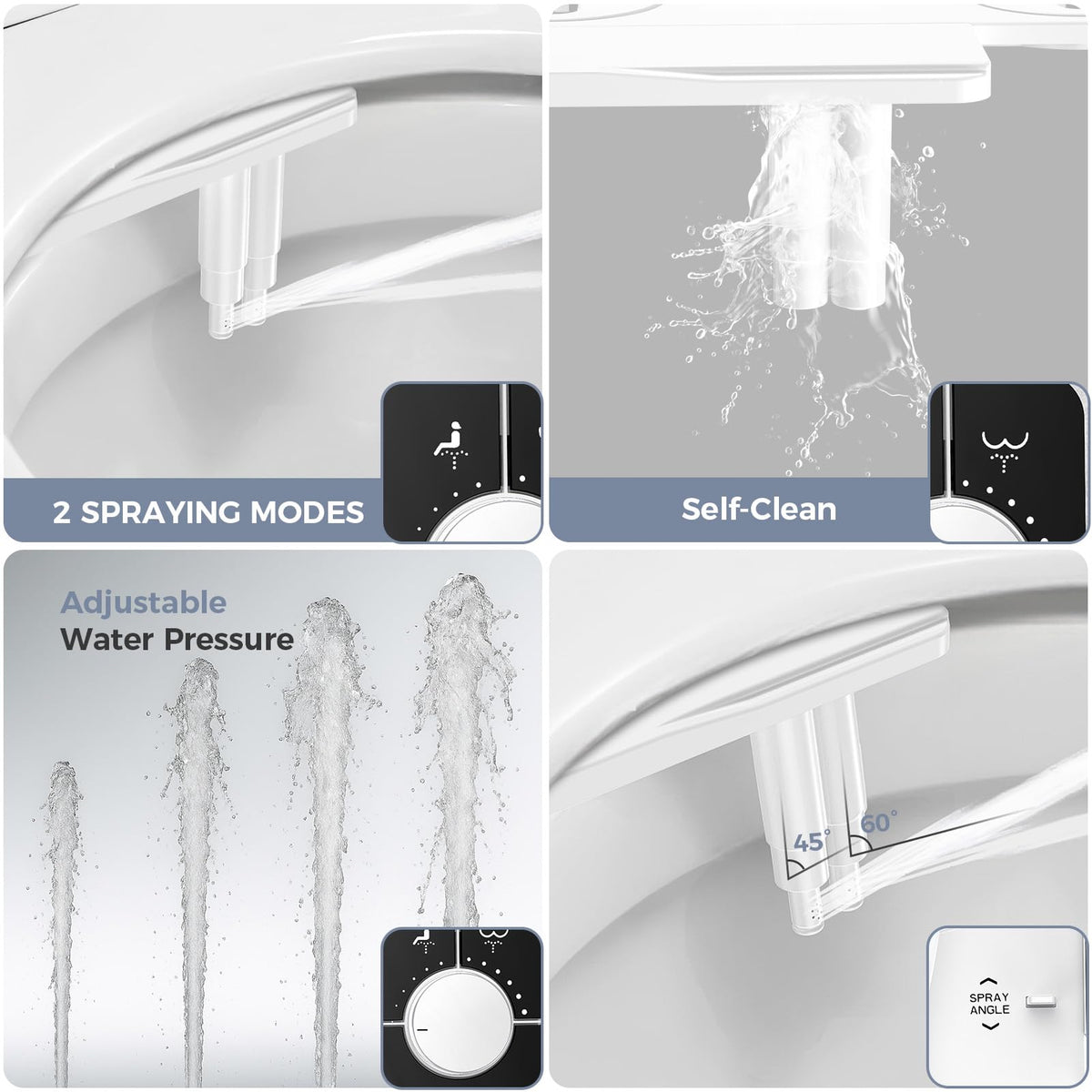 Upgrade Bidet Attachment for Toilet Seat (White Black)