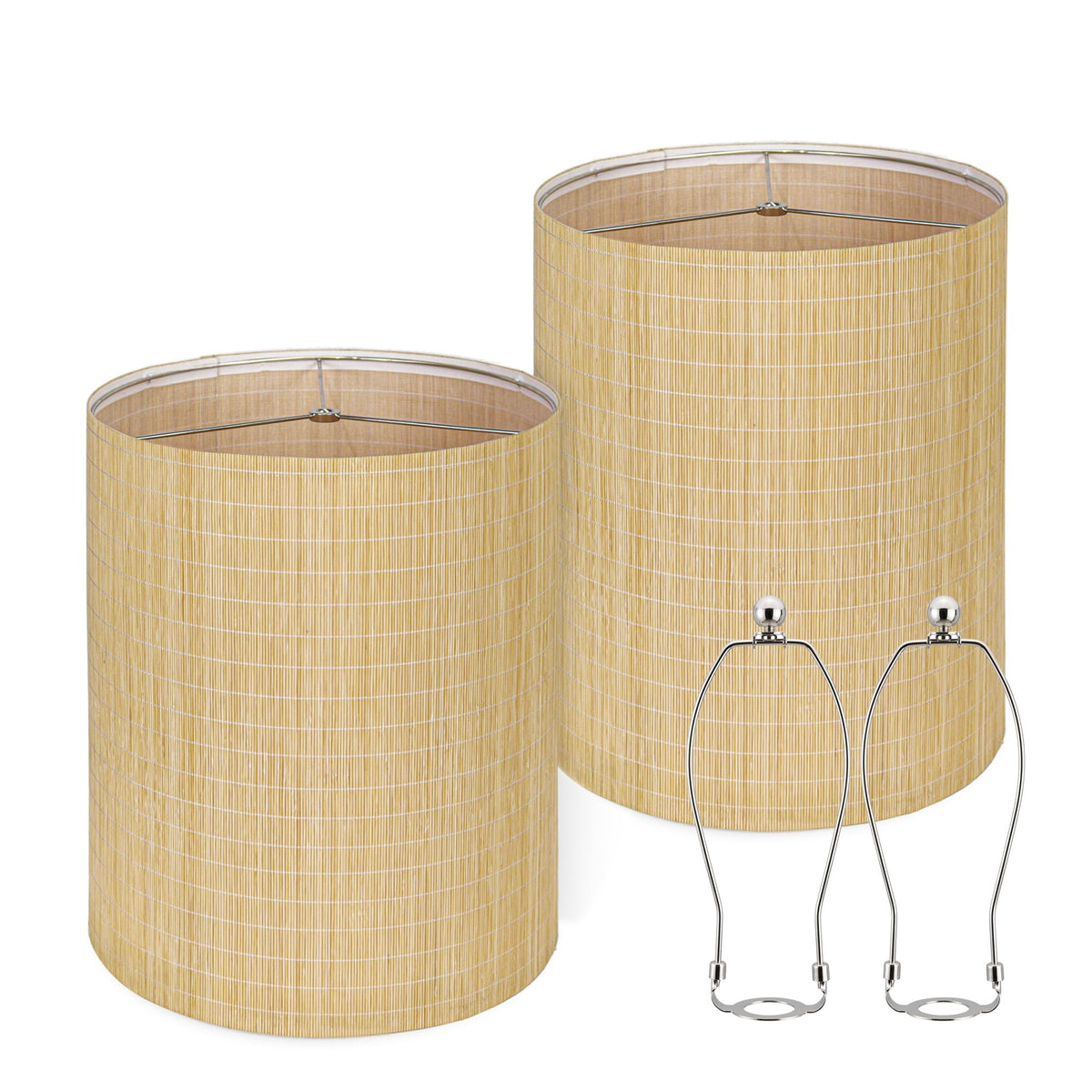 Bamboo Lamp Shades 2 Pack (Natural Bamboo - Large Tall Drum)